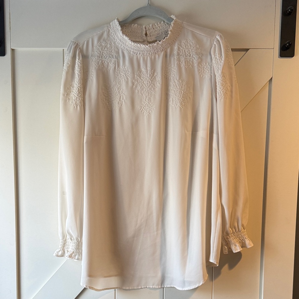 LOFT Ivory Embroidered Blouse